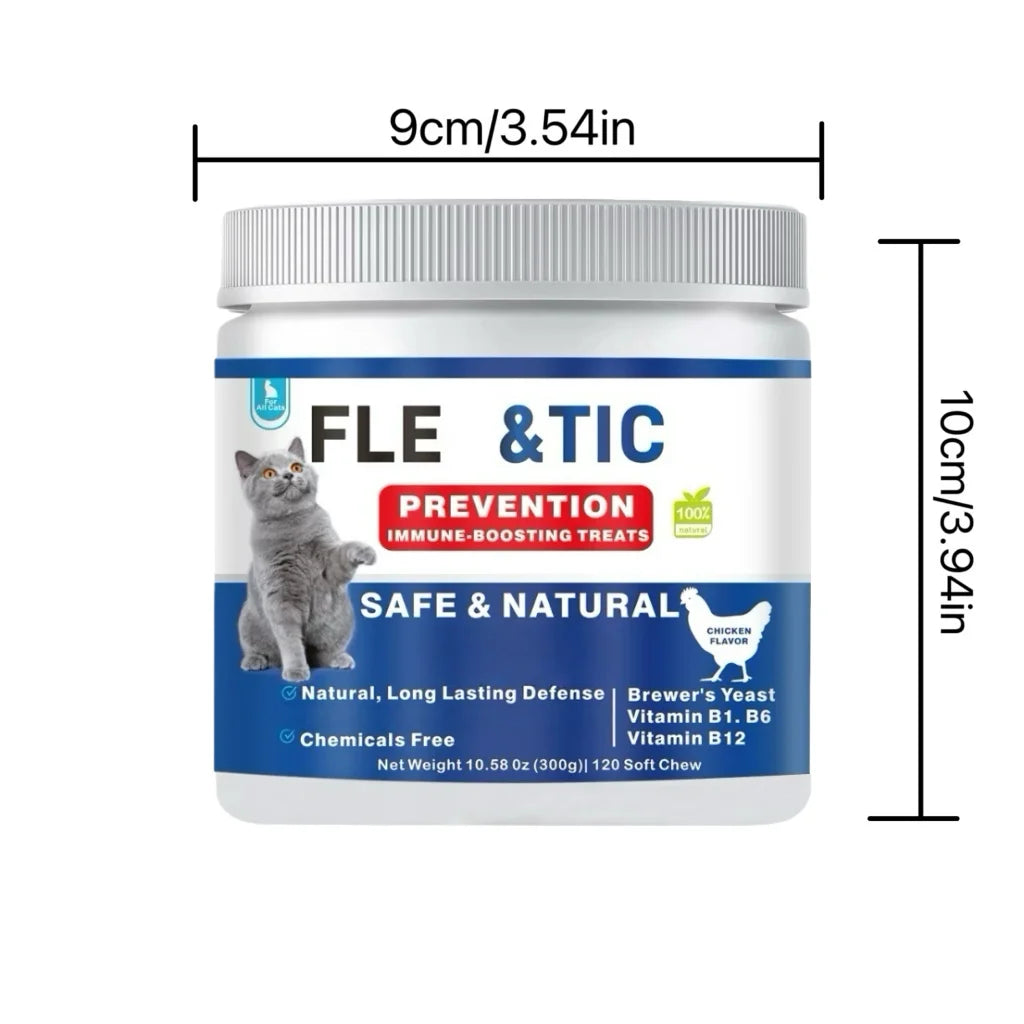 Cat Flea & Tick Control Chewables – 120 Chews with Taurine for Skin & Coat Health