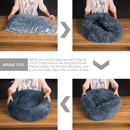 Round Plush Pet Bed - Super Soft, 6 Sizes for Dogs & Cats