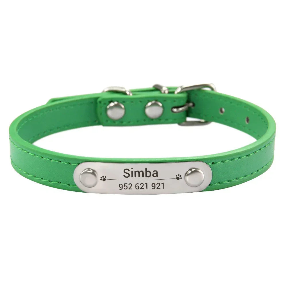 Personalised Dog Collar - Name Engraved PU Leather, Anti-Lost