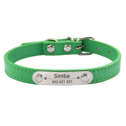 Personalised Dog Collar - Name Engraved PU Leather, Anti-Lost