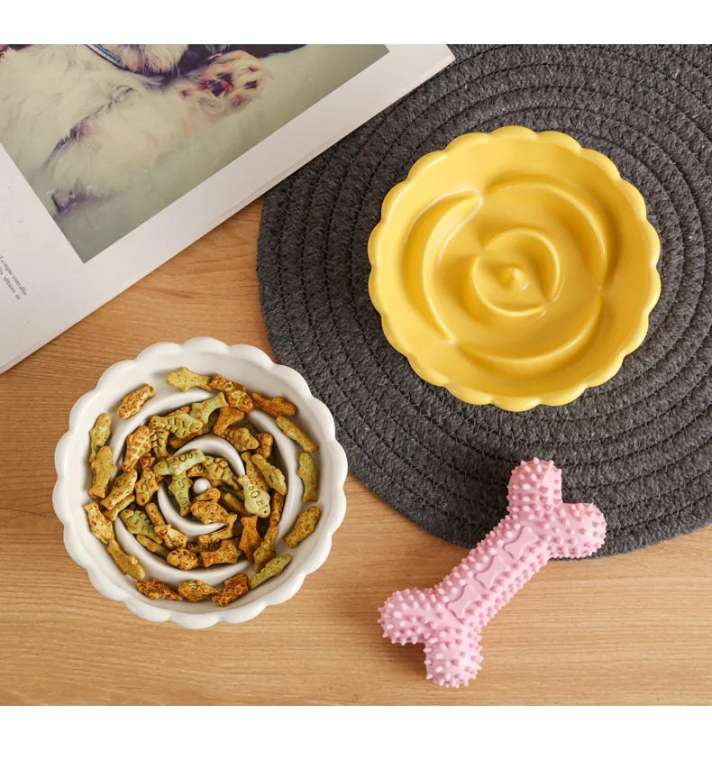 Ceramic Elevated Cat Bowl - Slow Feed & Anti-Choke