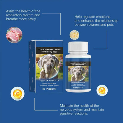 Senior Dog Trace Mineral Tablets – Joint, Immunity & Coat Health Supplement (80 Tablets)