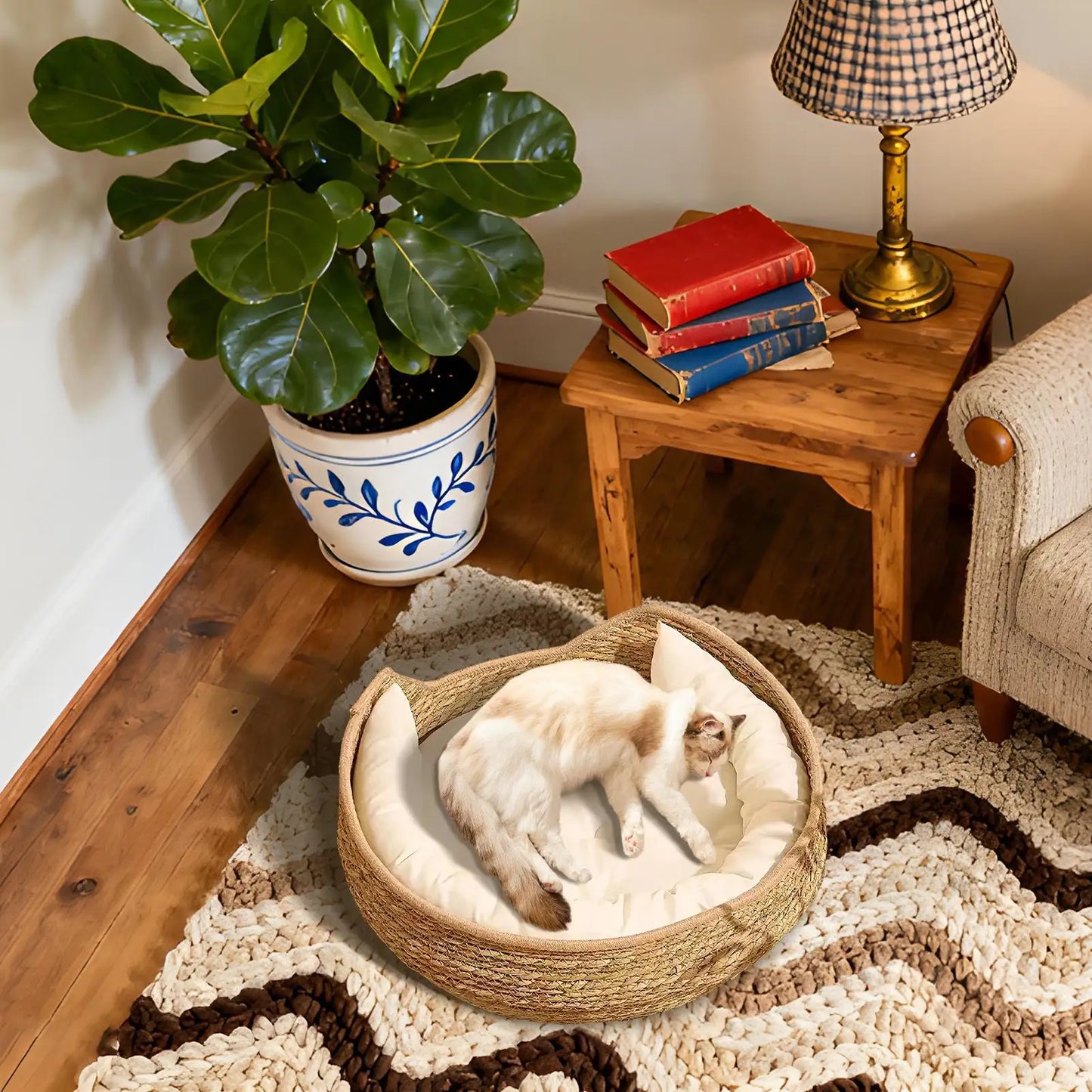 Woven Cat Nest Bed - All-Season with Soft Cushion Pillow