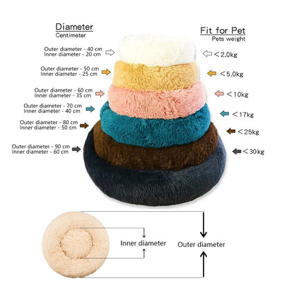 Round Plush Pet Bed - Super Soft, 6 Sizes for Dogs & Cats