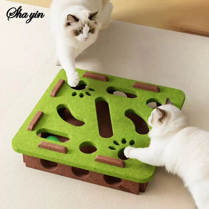 Cat Felt Puzzle Box - Boredom Buster Maze & Digging Toy