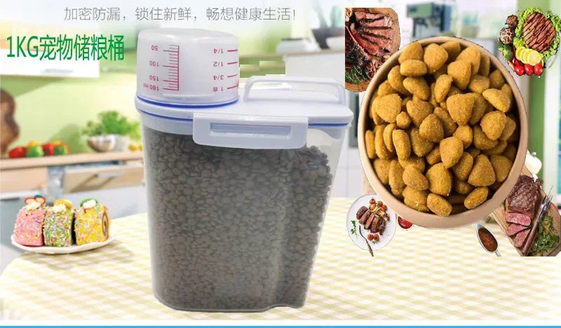 Pet Food Storage Container - Airtight with Measuring Cup