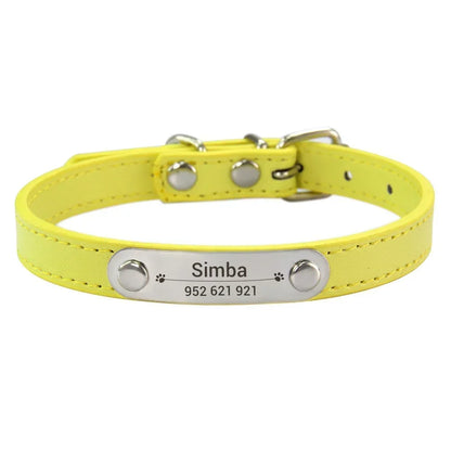 Personalised Dog Collar - Name Engraved PU Leather, Anti-Lost