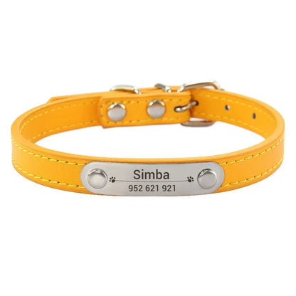 Personalised Dog Collar - Name Engraved PU Leather, Anti-Lost