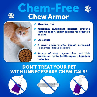 Cat Flea & Tick Control Chewables – 120 Chews with Taurine for Skin & Coat Health