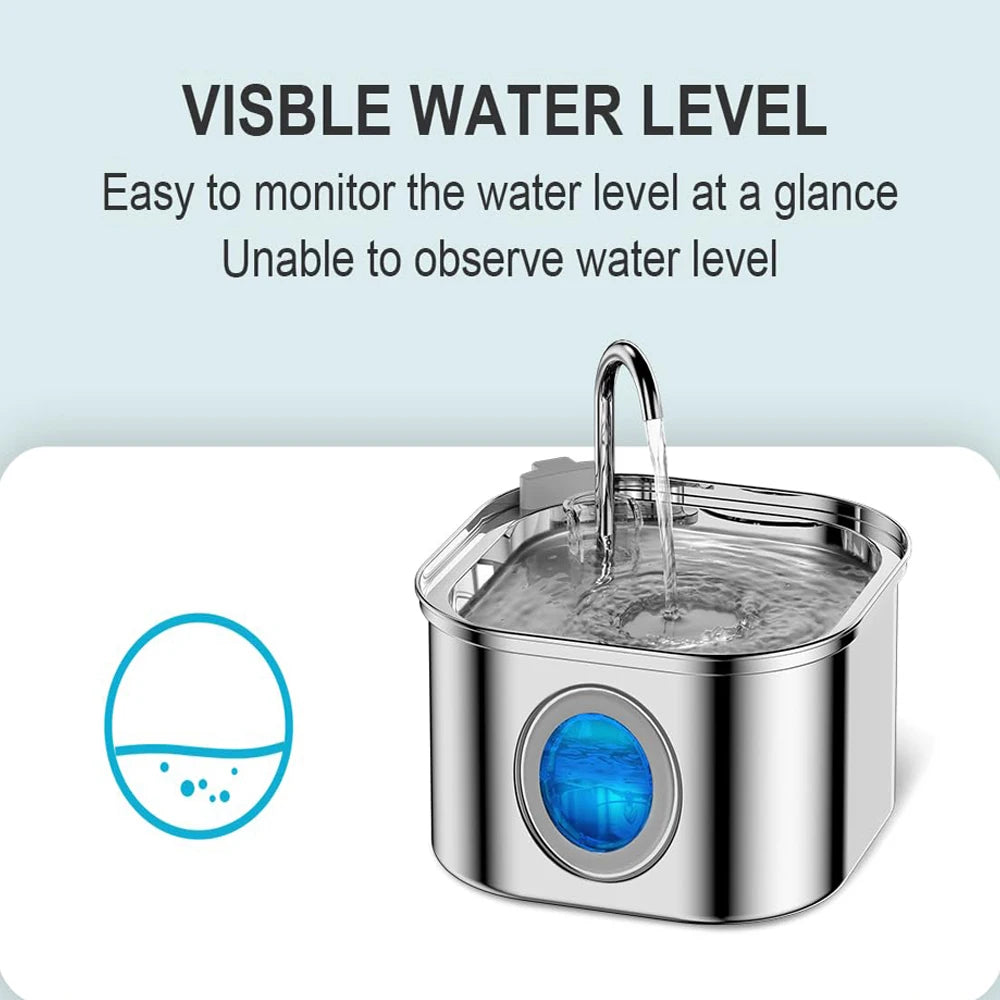 Smart Pet Water Fountain – 2.2L Stainless Steel with Filter