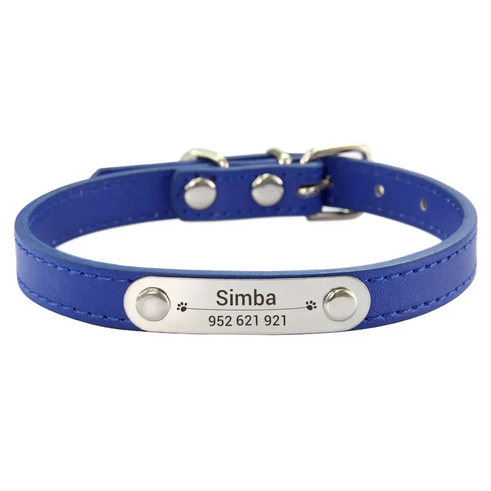 Personalised Dog Collar - Name Engraved PU Leather, Anti-Lost