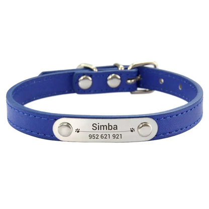 Personalised Dog Collar - Name Engraved PU Leather, Anti-Lost
