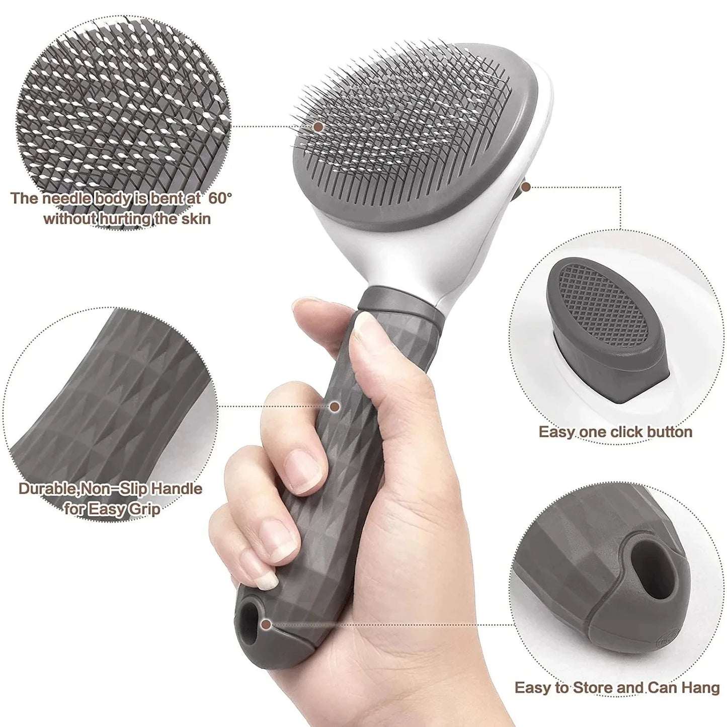 Dog Grooming Brush - Easy Clean Button & Detangling Comb