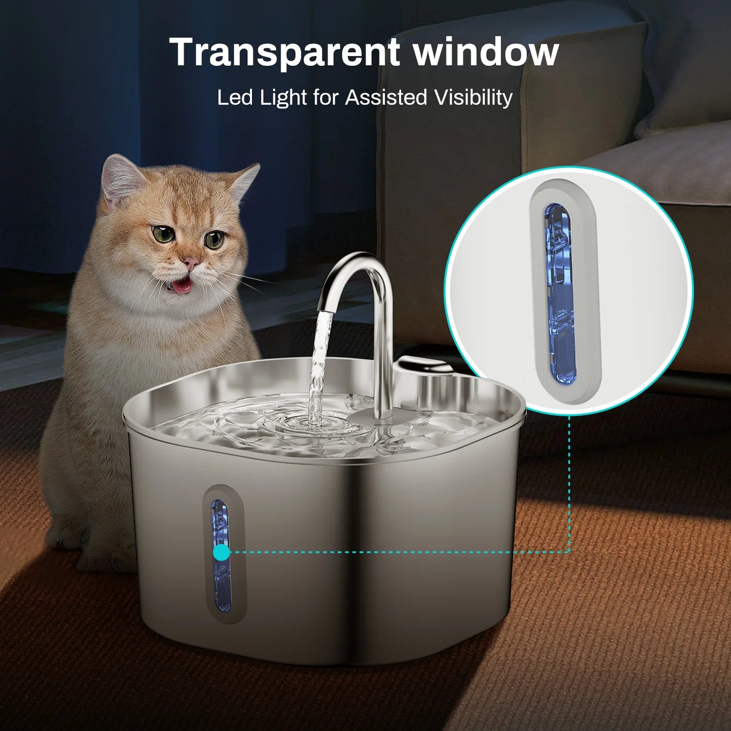 Smart Pet Water Fountain – 2.2L Stainless Steel with Filter
