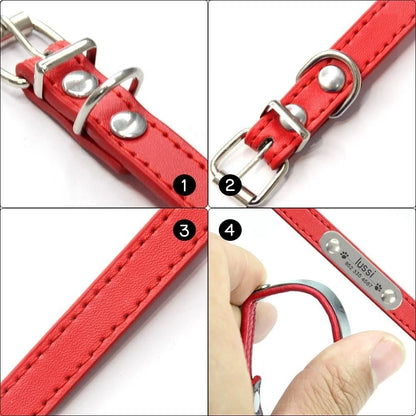 Personalised Dog Collar - Name Engraved PU Leather, Anti-Lost