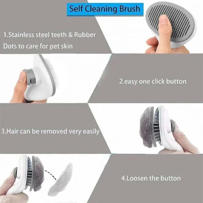 Dog Grooming Brush - Easy Clean Button & Detangling Comb