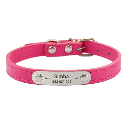 Personalised Dog Collar - Name Engraved PU Leather, Anti-Lost