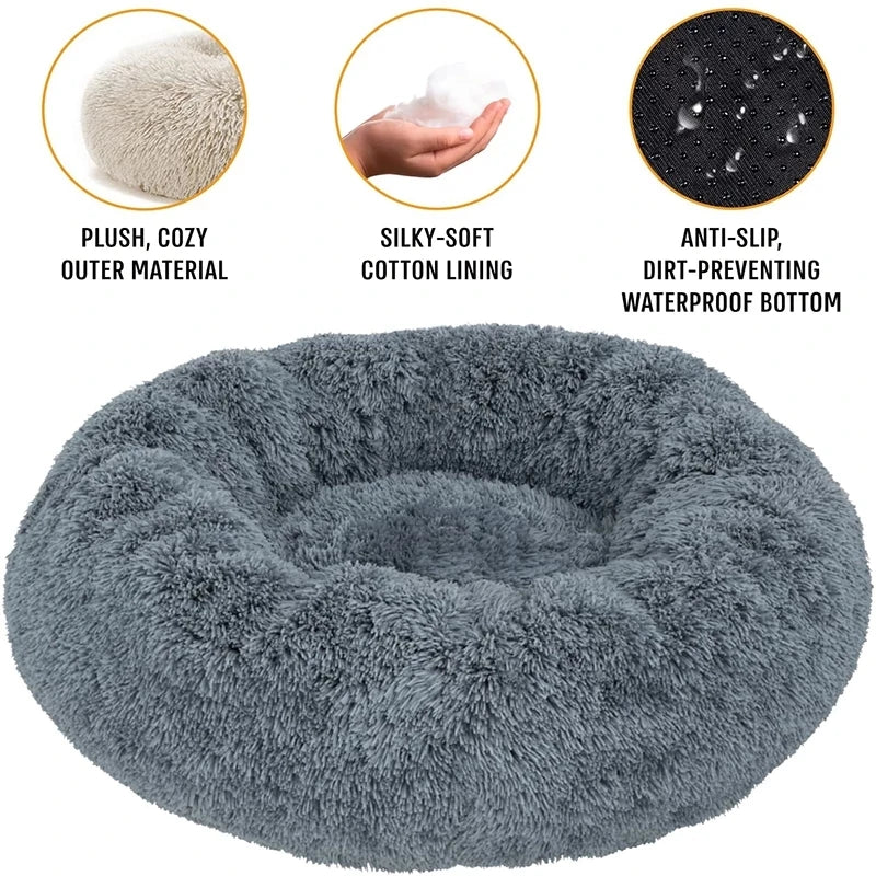 Round Plush Pet Bed - Super Soft, 6 Sizes for Dogs & Cats