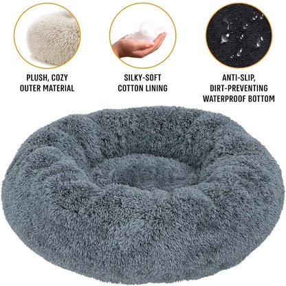 Round Plush Pet Bed - Super Soft, 6 Sizes for Dogs & Cats