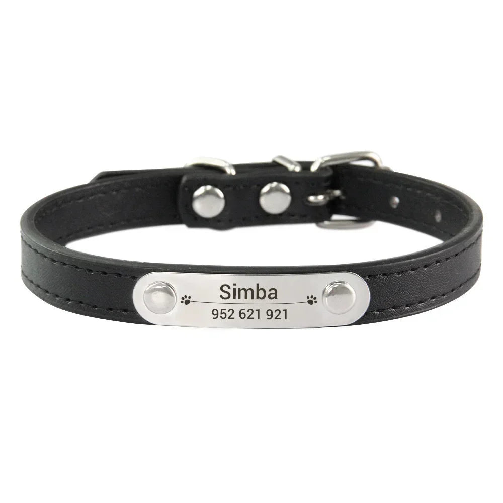 Personalised Dog Collar - Name Engraved PU Leather, Anti-Lost