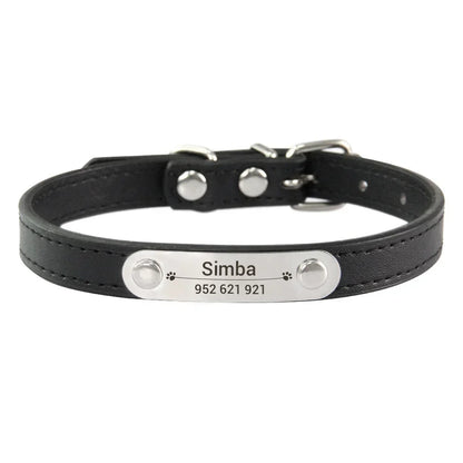 Personalised Dog Collar - Name Engraved PU Leather, Anti-Lost