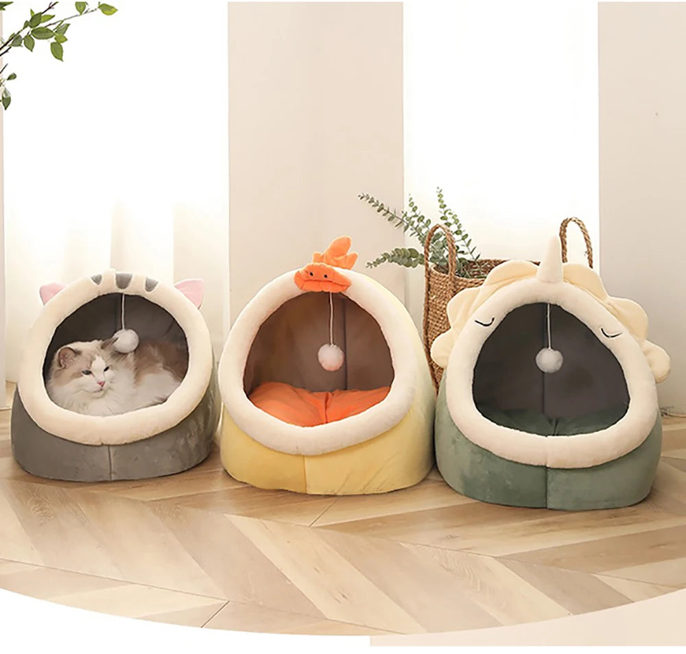Deep Sleep Cave Cat Bed - Foldable, Washable Cartoon Design