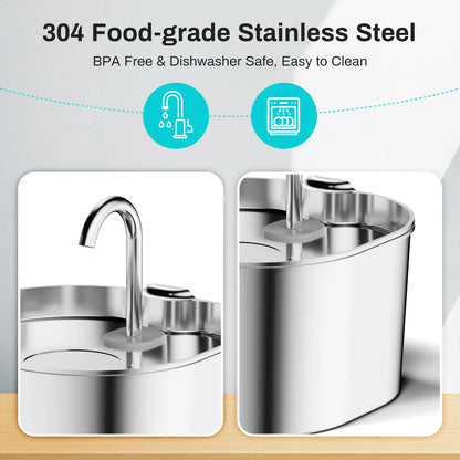 Smart Pet Water Fountain – 2.2L Stainless Steel with Filter