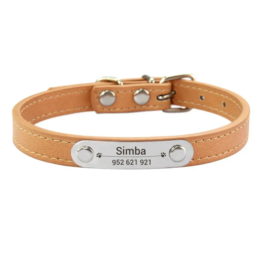 Personalised Dog Collar - Name Engraved PU Leather, Anti-Lost