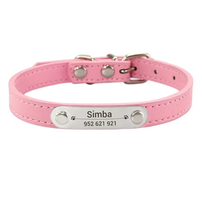 Personalised Dog Collar - Name Engraved PU Leather, Anti-Lost