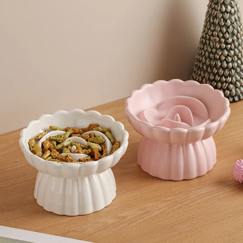 Ceramic Elevated Cat Bowl - Slow Feed & Anti-Choke