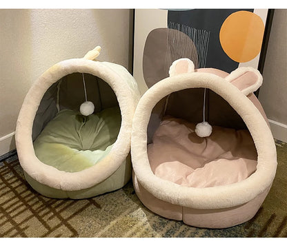 Deep Sleep Cave Cat Bed - Foldable, Washable Cartoon Design