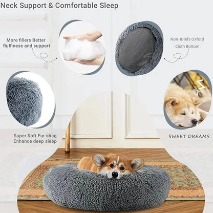 Round Plush Pet Bed - Super Soft, 6 Sizes for Dogs & Cats