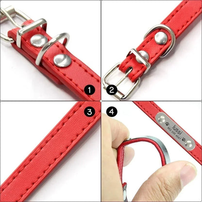Personalised Dog Collar - Name Engraved PU Leather, Anti-Lost