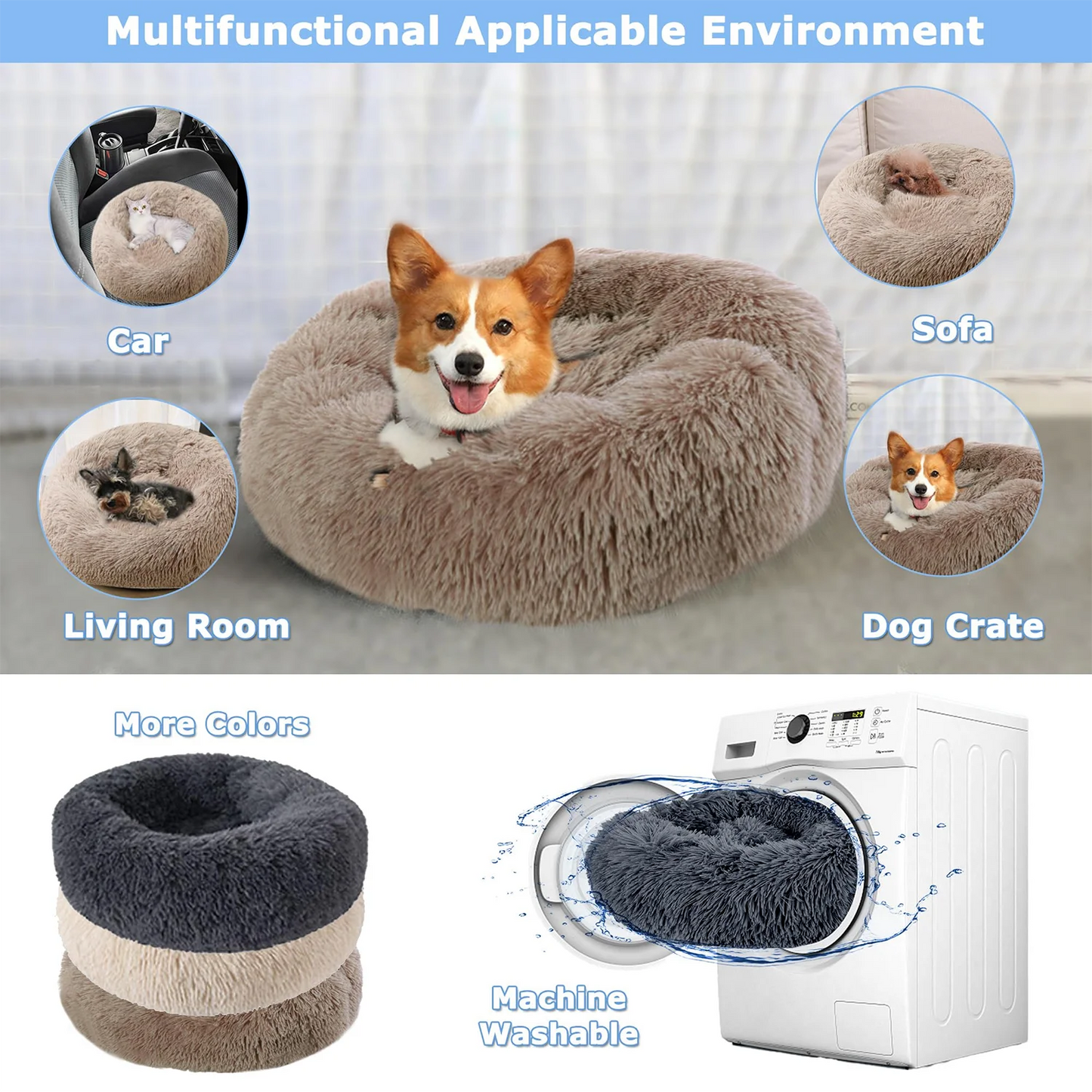 Round Plush Pet Bed - Super Soft, 6 Sizes for Dogs & Cats
