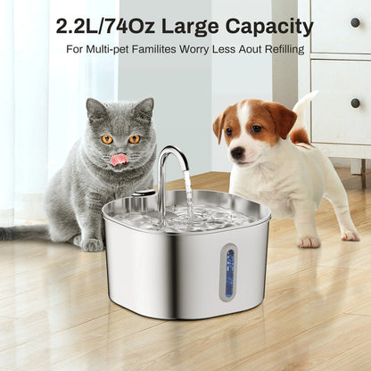 Smart Pet Water Fountain – 2.2L Stainless Steel with Filter
