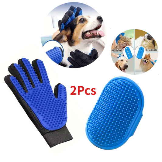 Pet Grooming Glove & Brush Kit - 2-Piece Deshedding Set