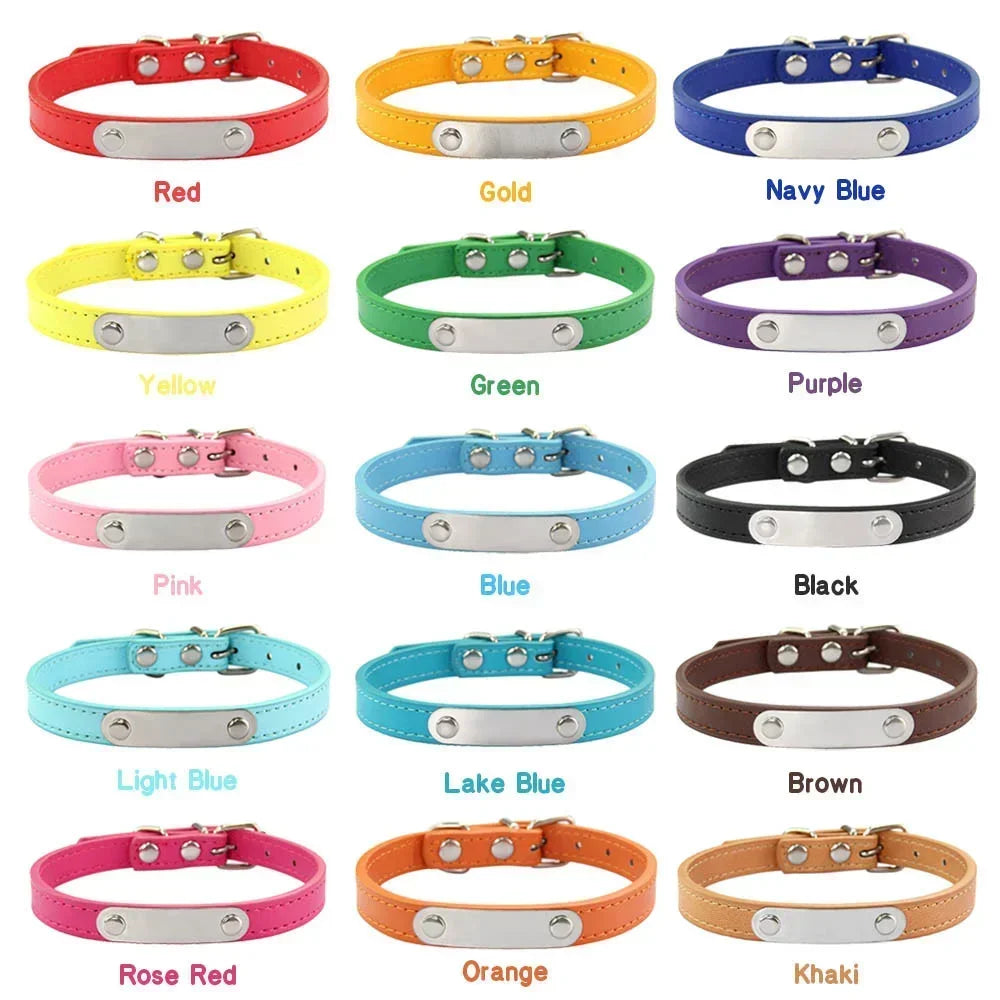 Personalised Dog Collar - Name Engraved PU Leather, Anti-Lost