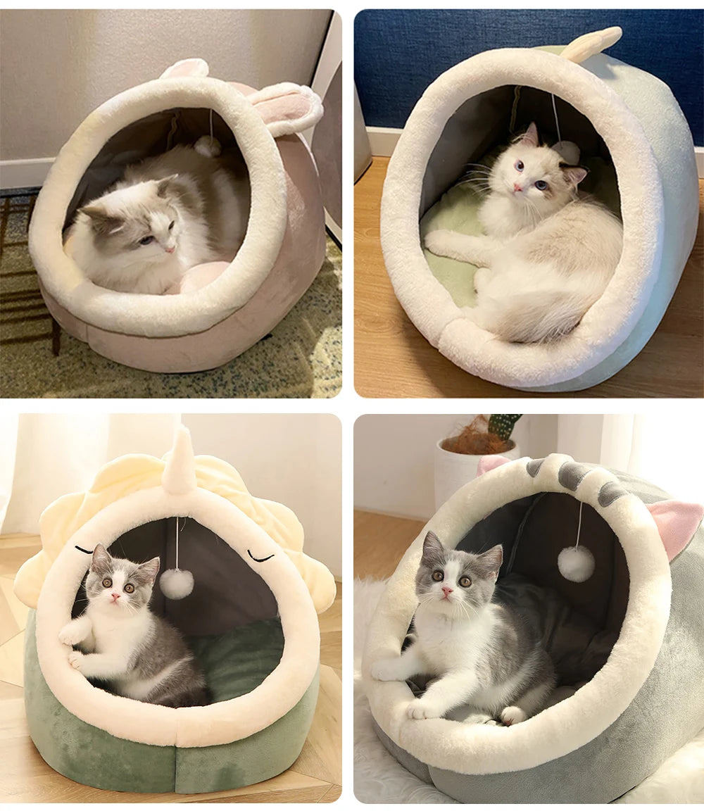 Deep Sleep Cave Cat Bed - Foldable, Washable Cartoon Design