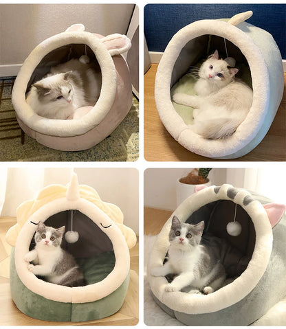 Deep Sleep Cave Cat Bed - Foldable, Washable Cartoon Design