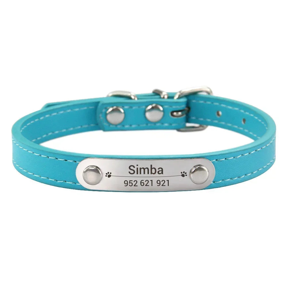 Personalised Dog Collar - Name Engraved PU Leather, Anti-Lost