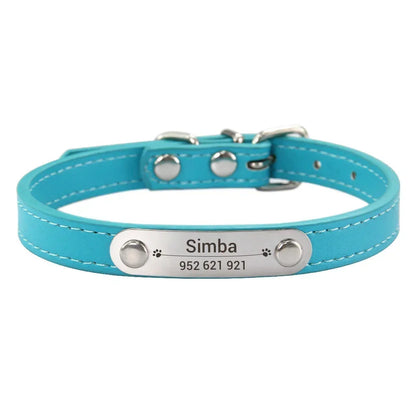 Personalised Dog Collar - Name Engraved PU Leather, Anti-Lost