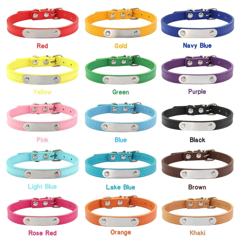 Personalised Dog Collar - Name Engraved PU Leather, Anti-Lost
