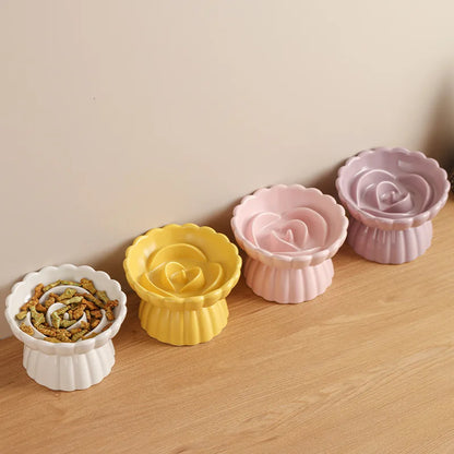 Ceramic Elevated Cat Bowl - Slow Feed & Anti-Choke