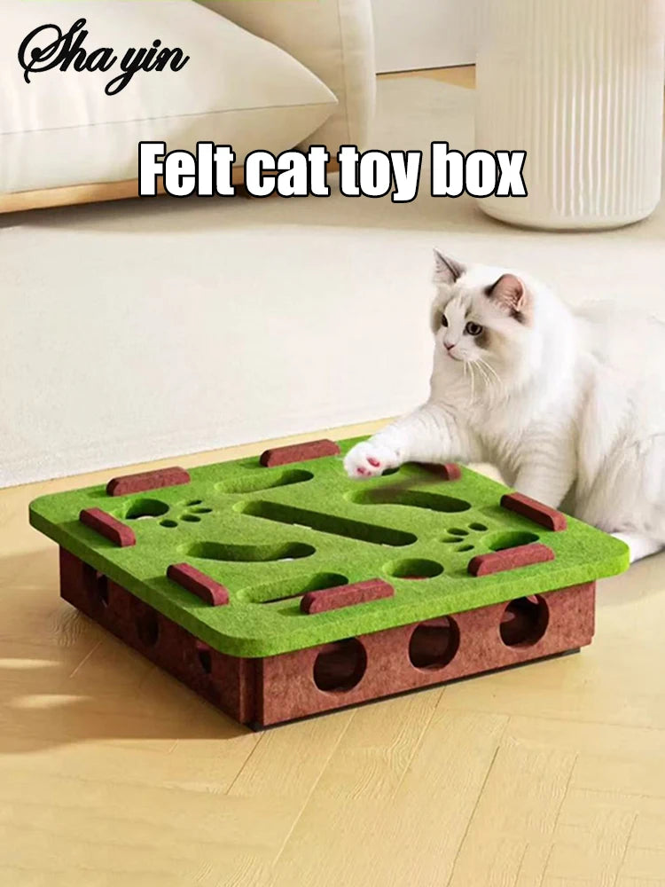 Cat Felt Puzzle Box - Boredom Buster Maze & Digging Toy