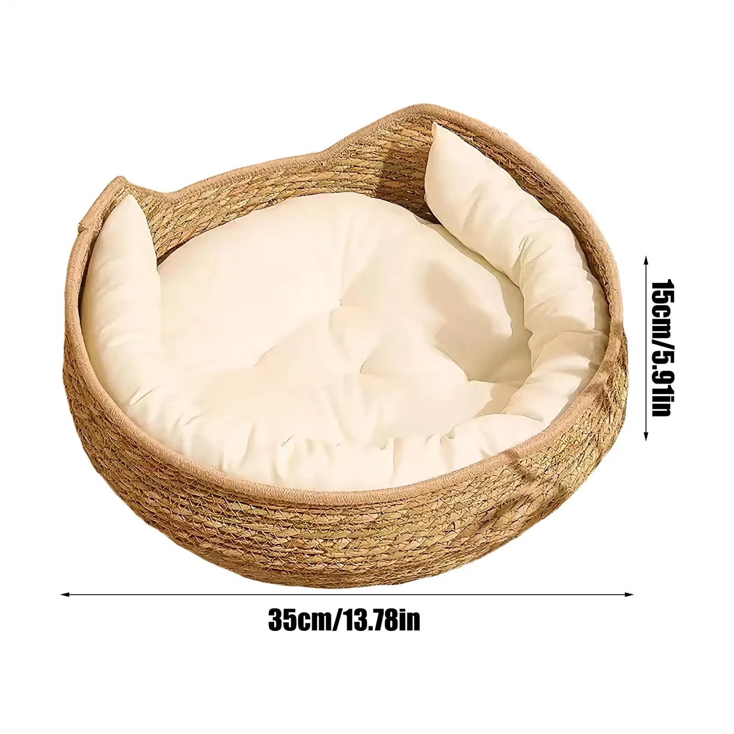 Woven Cat Nest Bed - All-Season with Soft Cushion Pillow