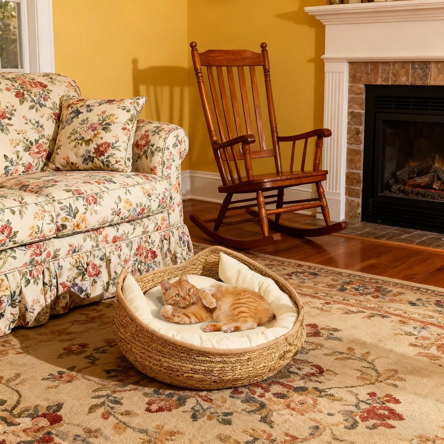 Woven Cat Nest Bed - All-Season with Soft Cushion Pillow
