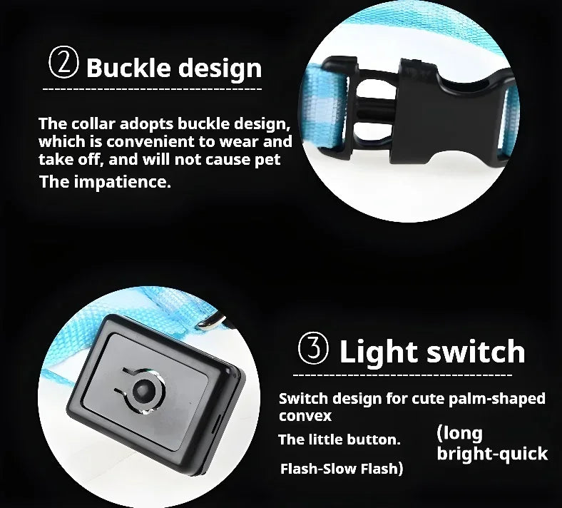 LED Night Safety Dog Collar - Glow in the Dark Flashing