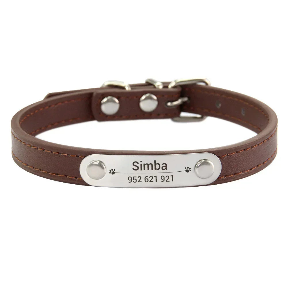Personalised Dog Collar - Name Engraved PU Leather, Anti-Lost