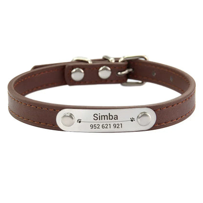 Personalised Dog Collar - Name Engraved PU Leather, Anti-Lost