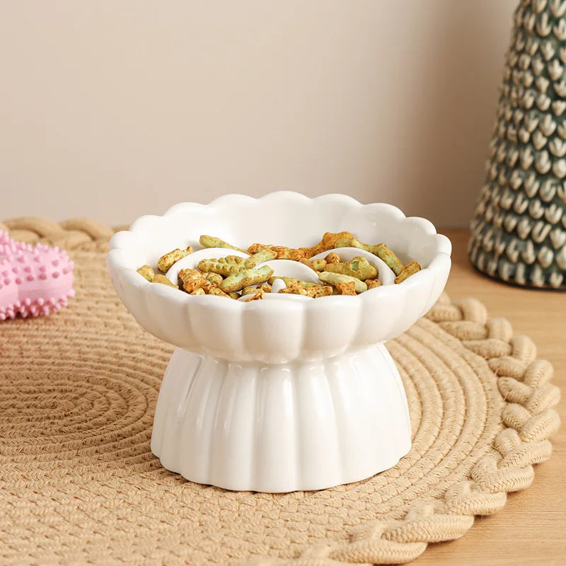 Ceramic Elevated Cat Bowl - Slow Feed & Anti-Choke